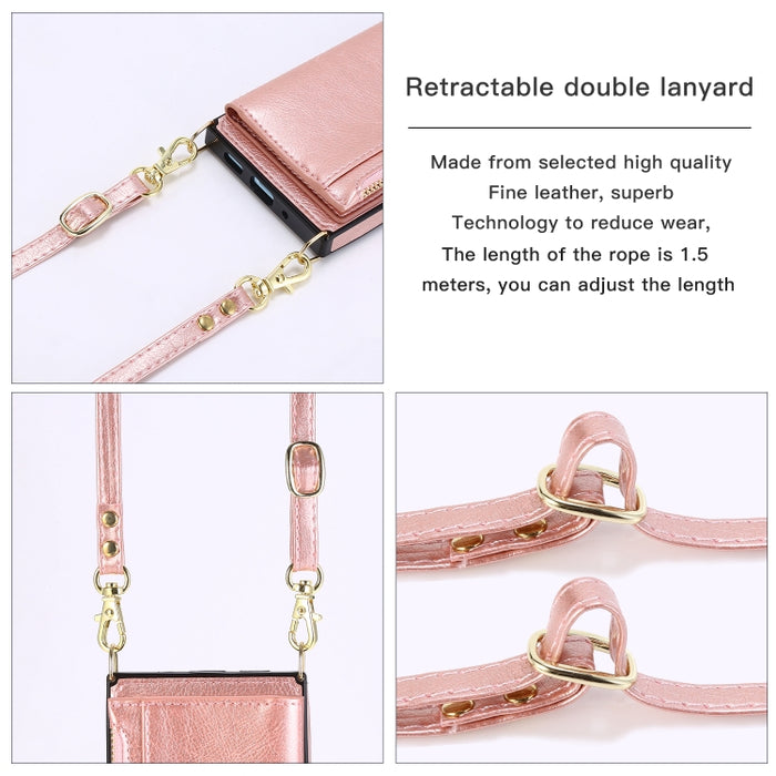 Funda cuadrada con cremallera para billetera TPU + PU Funda con soporte y ranuras para tarjetas y billetera y correa cruzada