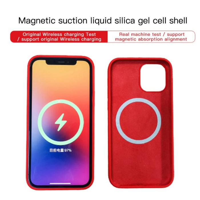 Estuche a prueba de golpes de cobertura total de silicona líquida magnética con imán de carga Magsafe