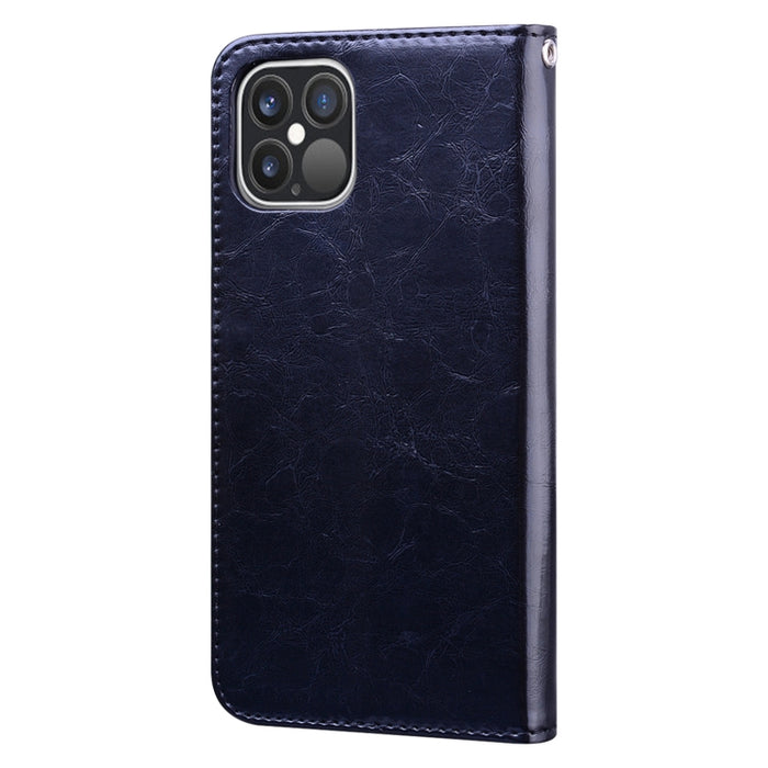 Estuche de cuero con tapa horizontal con textura de cera de aceite de estilo comercial para iPhone XR, con soporte y ranuras para tarjetas y billetera