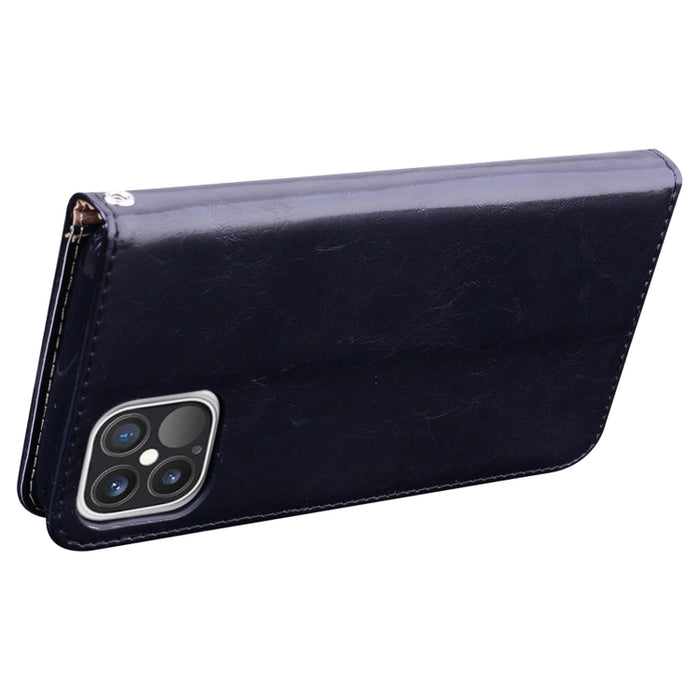 Estuche de cuero con tapa horizontal con textura de cera de aceite de estilo comercial para iPhone XR, con soporte y ranuras para tarjetas y billetera