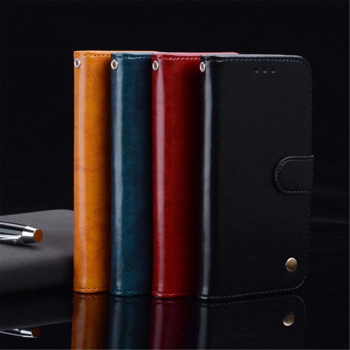 Estuche de cuero con tapa horizontal con textura de cera de aceite de estilo comercial para iPhone XR, con soporte y ranuras para tarjetas y billetera