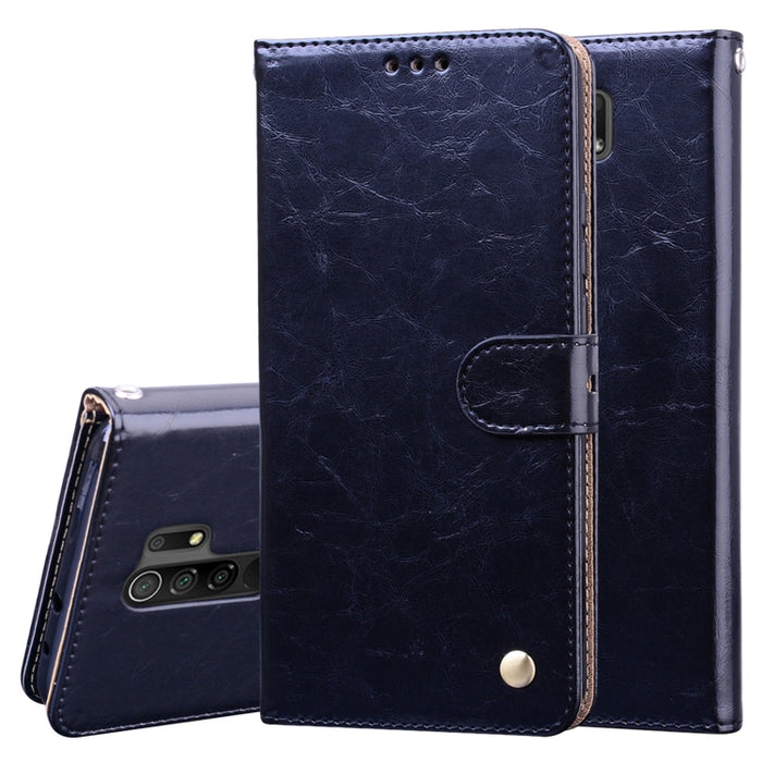 Estuche de cuero con tapa horizontal con textura de cera de aceite de estilo comercial, con soporte y ranuras para tarjetas y billetera, For Xiaomi Redmi 9, For Xiaomi Redmi 9A, For Xiaomi Redmi 9C, For Xiaomi Poco X3 NFC