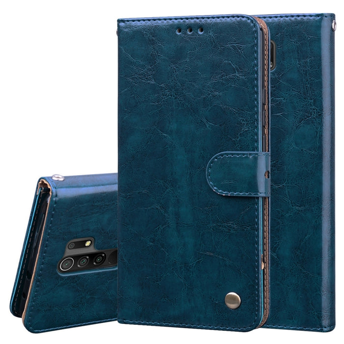 Estuche de cuero con tapa horizontal con textura de cera de aceite de estilo comercial, con soporte y ranuras para tarjetas y billetera, For Xiaomi Redmi 9, For Xiaomi Redmi 9A, For Xiaomi Redmi 9C, For Xiaomi Poco X3 NFC