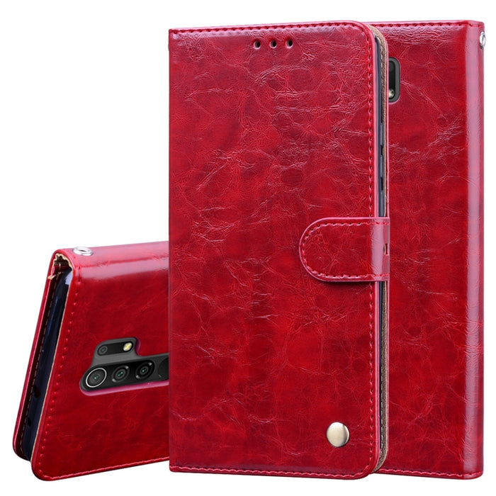 Estuche de cuero con tapa horizontal con textura de cera de aceite de estilo comercial, con soporte y ranuras para tarjetas y billetera, For Xiaomi Redmi 9, For Xiaomi Redmi 9A, For Xiaomi Redmi 9C, For Xiaomi Poco X3 NFC