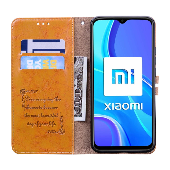 Estuche de cuero con tapa horizontal con textura de cera de aceite de estilo comercial, con soporte y ranuras para tarjetas y billetera, For Xiaomi Redmi 9, For Xiaomi Redmi 9A, For Xiaomi Redmi 9C, For Xiaomi Poco X3 NFC