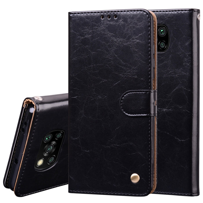 Estuche de cuero con tapa horizontal con textura de cera de aceite de estilo comercial, con soporte y ranuras para tarjetas y billetera, For Xiaomi Redmi 9, For Xiaomi Redmi 9A, For Xiaomi Redmi 9C, For Xiaomi Poco X3 NFC