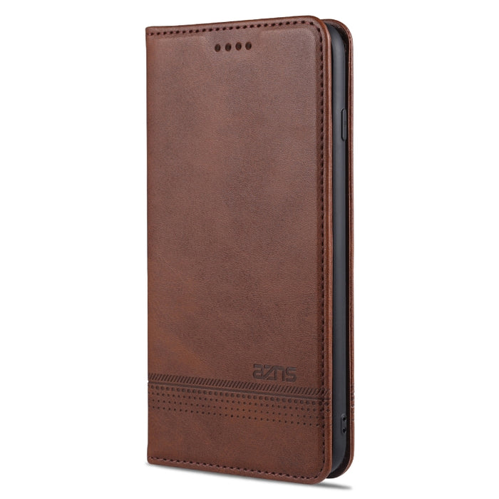 AZNS Estuche de cuero con tapa horizontal con textura de becerro magnético con ranuras para tarjetas y soporte y billetera