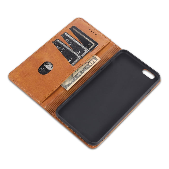AZNS Estuche de cuero con tapa horizontal con textura de becerro magnético con ranuras para tarjetas y soporte y billetera