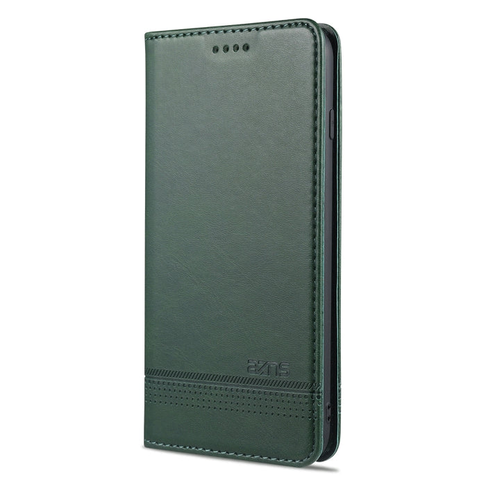 AZNS Estuche de cuero con tapa horizontal con textura de becerro magnético con ranuras para tarjetas y soporte y billetera
