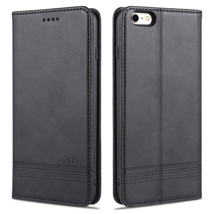 AZNS Estuche de cuero con tapa horizontal con textura de becerro magnético con ranuras para tarjetas y soporte y billetera