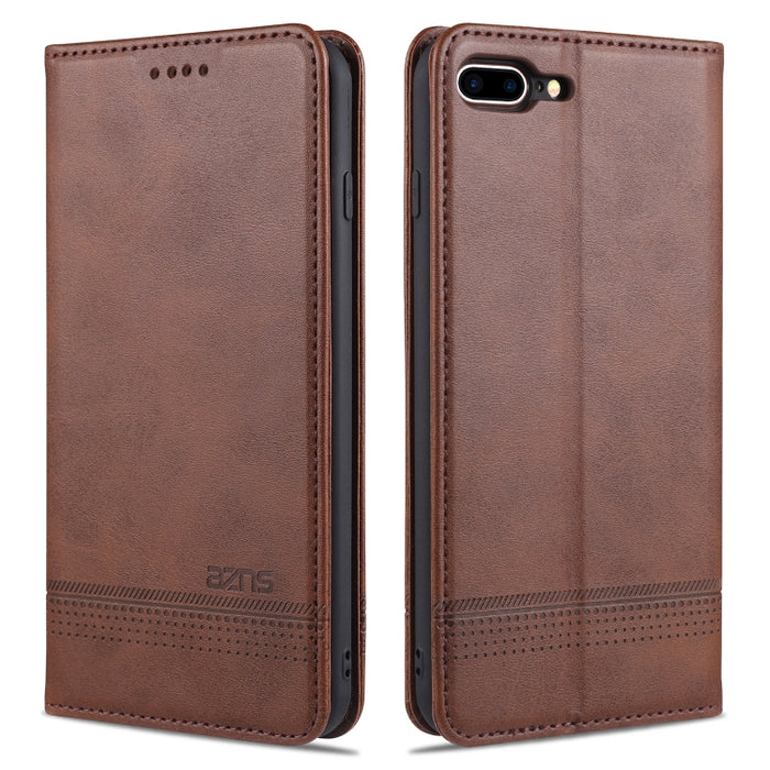 AZNS Estuche de cuero con tapa horizontal con textura de becerro magnético con ranuras para tarjetas y soporte y billetera