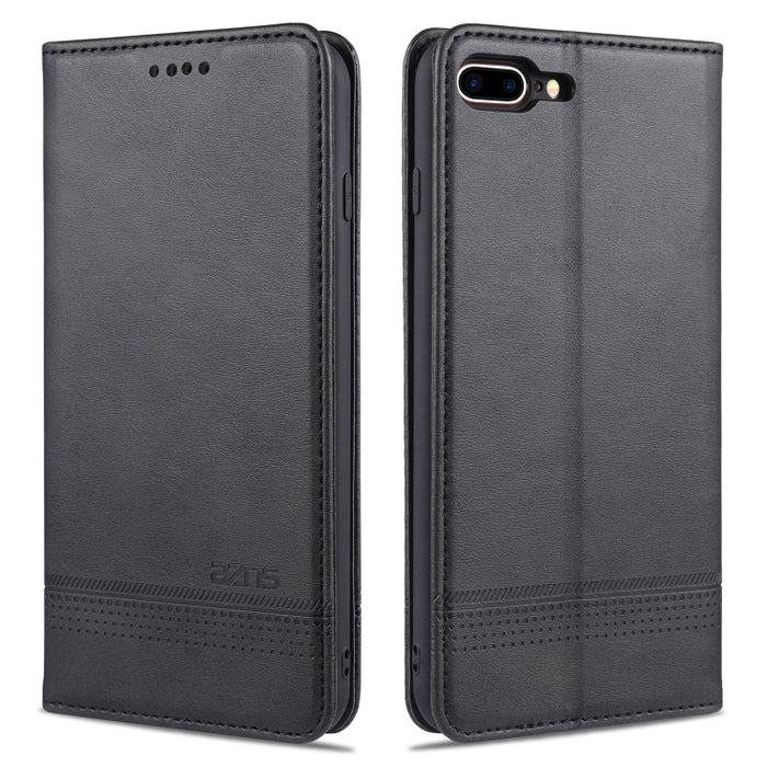 AZNS Estuche de cuero con tapa horizontal con textura de becerro magnético con ranuras para tarjetas y soporte y billetera