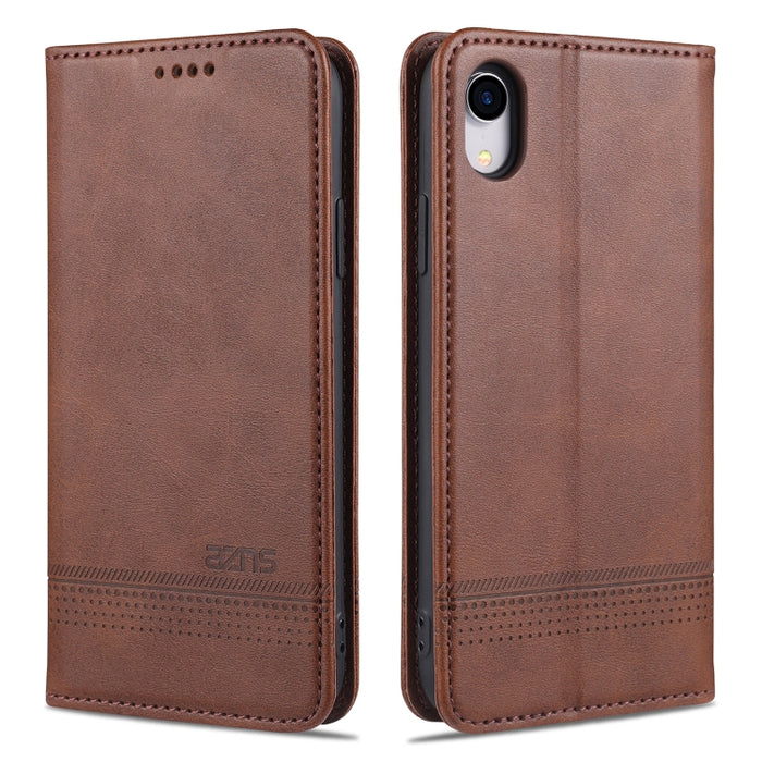 AZNS Estuche de cuero con tapa horizontal con textura de becerro magnético con ranuras para tarjetas y soporte y billetera