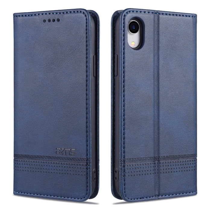 AZNS Estuche de cuero con tapa horizontal con textura de becerro magnético con ranuras para tarjetas y soporte y billetera