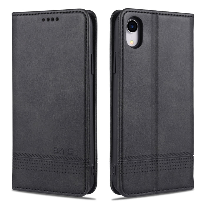 AZNS Estuche de cuero con tapa horizontal con textura de becerro magnético con ranuras para tarjetas y soporte y billetera