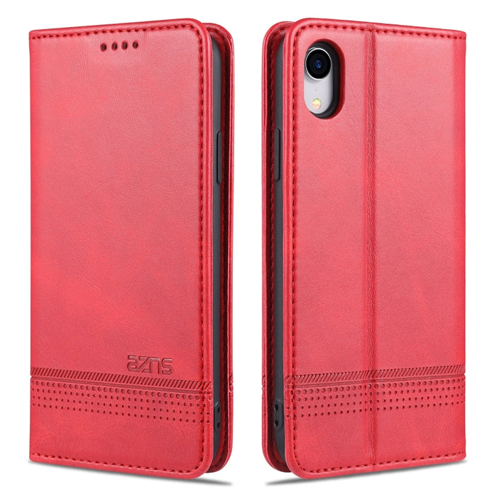 AZNS Estuche de cuero con tapa horizontal con textura de becerro magnético con ranuras para tarjetas y soporte y billetera