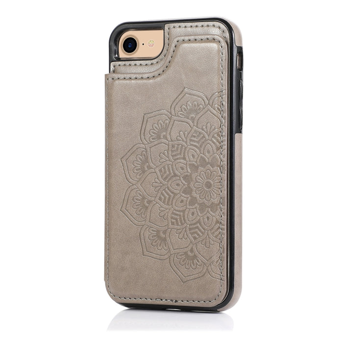 Estuche protector de PU + TPU con patrón de mandala de doble hebilla con ranuras para tarjetas y soporte y marco de fotos, For iPhone SE 2022 / SE 2020 / 8 / 7, For iPhone 7 Plus / 8 Plus, For iPhone X / XS, For iPhone XR, For iPhone XS Max, For iPhone...