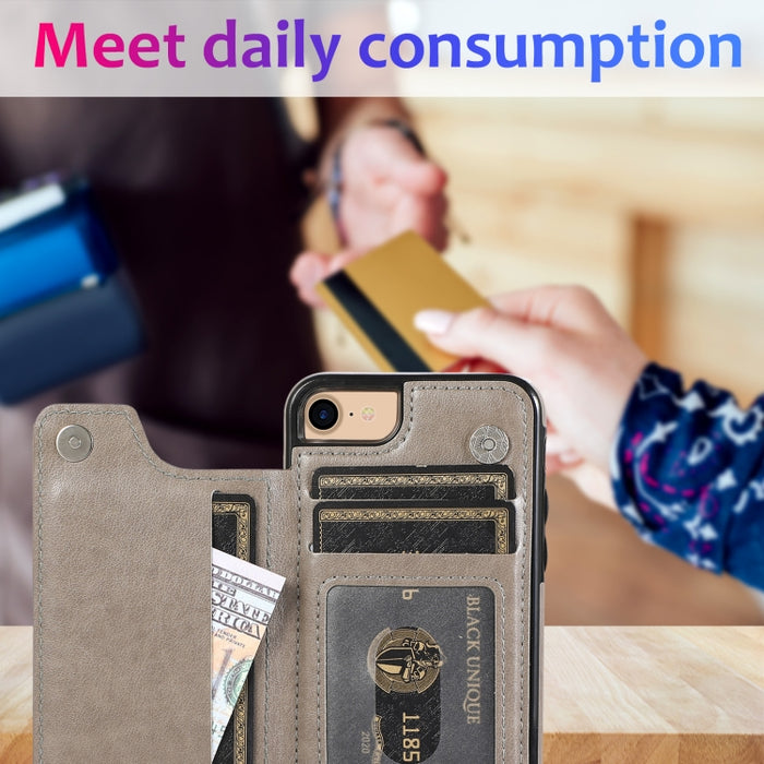 Estuche protector de PU + TPU con patrón de mandala de doble hebilla con ranuras para tarjetas y soporte y marco de fotos, For iPhone SE 2022 / SE 2020 / 8 / 7, For iPhone 7 Plus / 8 Plus, For iPhone X / XS, For iPhone XR, For iPhone XS Max, For iPhone...