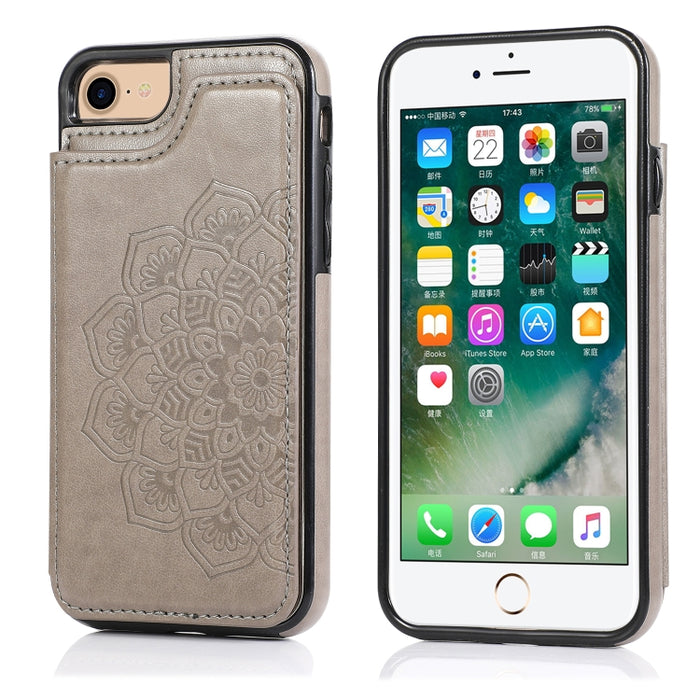 Estuche protector de PU + TPU con patrón de mandala de doble hebilla con ranuras para tarjetas y soporte y marco de fotos, For iPhone SE 2022 / SE 2020 / 8 / 7, For iPhone 7 Plus / 8 Plus, For iPhone X / XS, For iPhone XR, For iPhone XS Max, For iPhone...