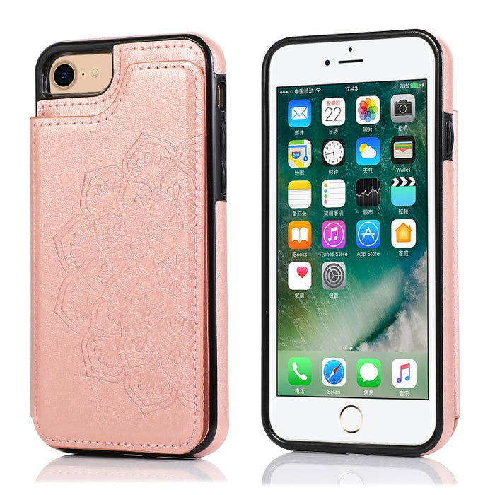 Estuche protector de PU + TPU con patrón de mandala de doble hebilla con ranuras para tarjetas y soporte y marco de fotos, For iPhone SE 2022 / SE 2020 / 8 / 7, For iPhone 7 Plus / 8 Plus, For iPhone X / XS, For iPhone XR, For iPhone XS Max, For iPhone...