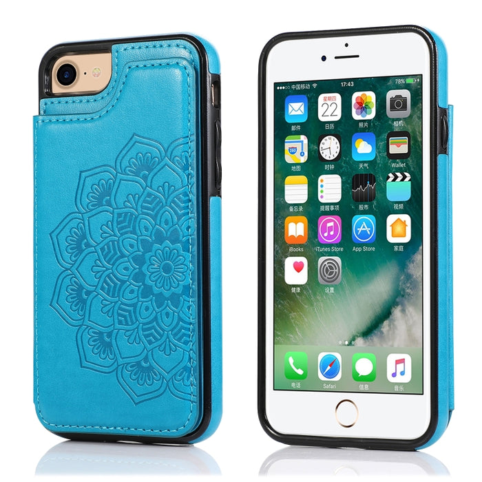 Estuche protector de PU + TPU con patrón de mandala de doble hebilla con ranuras para tarjetas y soporte y marco de fotos, For iPhone SE 2022 / SE 2020 / 8 / 7, For iPhone 7 Plus / 8 Plus, For iPhone X / XS, For iPhone XR, For iPhone XS Max, For iPhone...