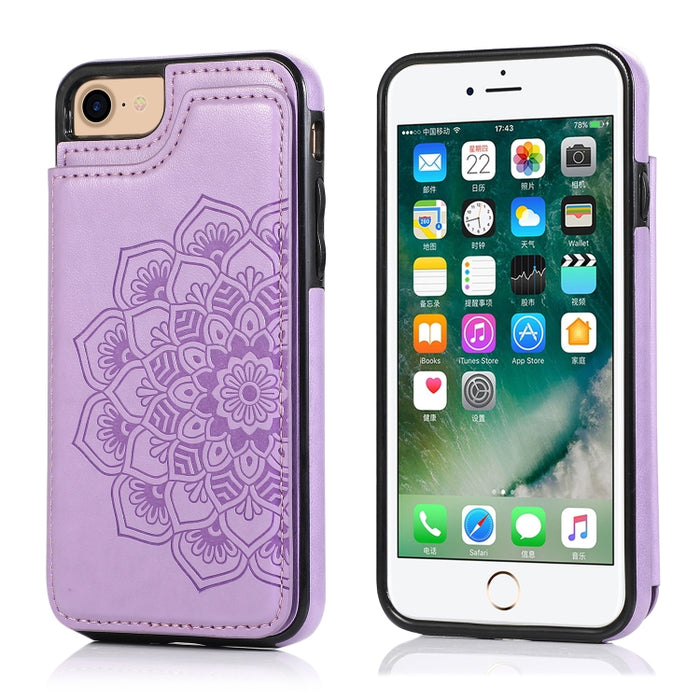 Estuche protector de PU + TPU con patrón de mandala de doble hebilla con ranuras para tarjetas y soporte y marco de fotos, For iPhone SE 2022 / SE 2020 / 8 / 7, For iPhone 7 Plus / 8 Plus, For iPhone X / XS, For iPhone XR, For iPhone XS Max, For iPhone...