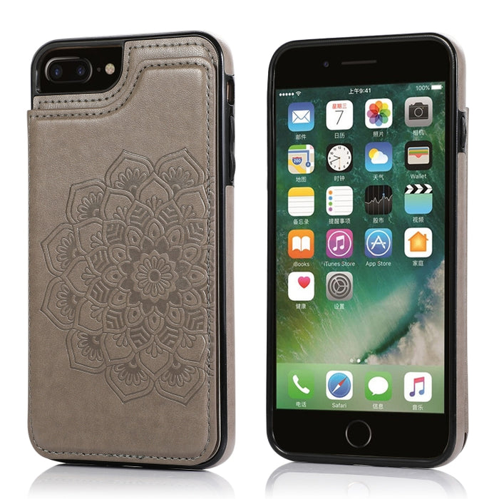 Estuche protector de PU + TPU con patrón de mandala de doble hebilla con ranuras para tarjetas y soporte y marco de fotos, For iPhone SE 2022 / SE 2020 / 8 / 7, For iPhone 7 Plus / 8 Plus, For iPhone X / XS, For iPhone XR, For iPhone XS Max, For iPhone...