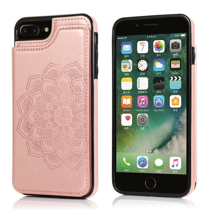 Estuche protector de PU + TPU con patrón de mandala de doble hebilla con ranuras para tarjetas y soporte y marco de fotos, For iPhone SE 2022 / SE 2020 / 8 / 7, For iPhone 7 Plus / 8 Plus, For iPhone X / XS, For iPhone XR, For iPhone XS Max, For iPhone...