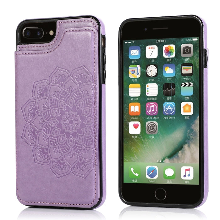 Estuche protector de PU + TPU con patrón de mandala de doble hebilla con ranuras para tarjetas y soporte y marco de fotos, For iPhone SE 2022 / SE 2020 / 8 / 7, For iPhone 7 Plus / 8 Plus, For iPhone X / XS, For iPhone XR, For iPhone XS Max, For iPhone...