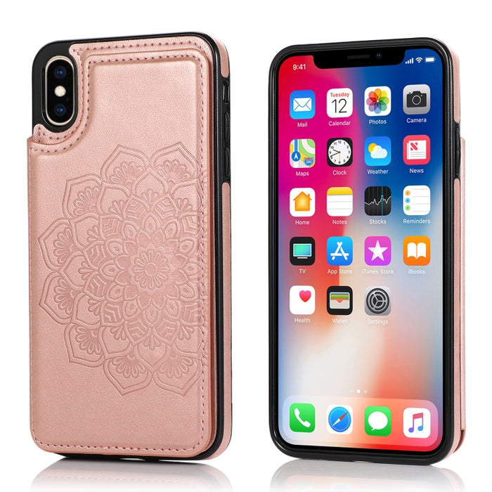 Estuche protector de PU + TPU con patrón de mandala de doble hebilla con ranuras para tarjetas y soporte y marco de fotos, For iPhone SE 2022 / SE 2020 / 8 / 7, For iPhone 7 Plus / 8 Plus, For iPhone X / XS, For iPhone XR, For iPhone XS Max, For iPhone...