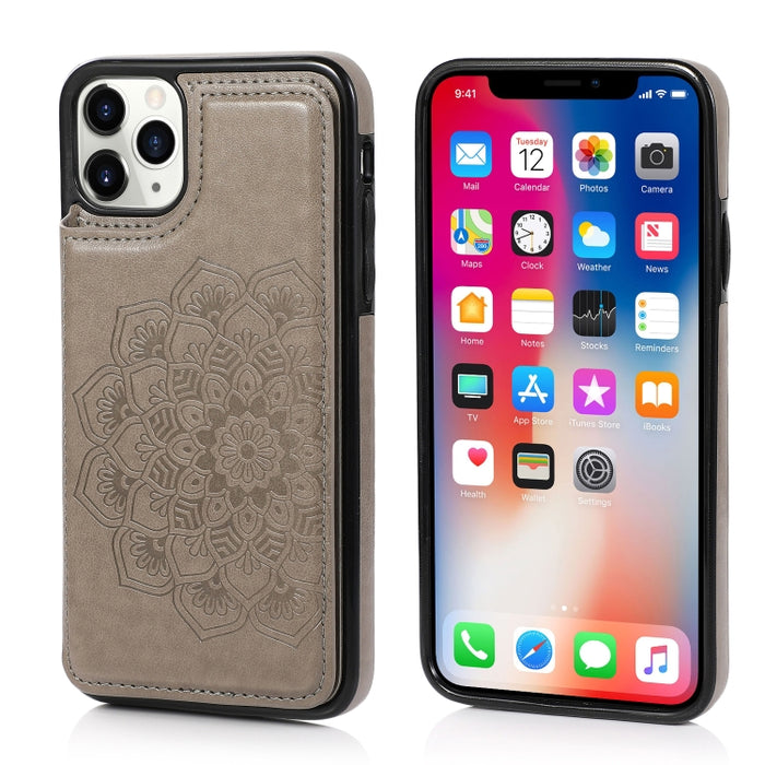 Estuche protector de PU + TPU con patrón de mandala de doble hebilla con ranuras para tarjetas y soporte y marco de fotos, For iPhone SE 2022 / SE 2020 / 8 / 7, For iPhone 7 Plus / 8 Plus, For iPhone X / XS, For iPhone XR, For iPhone XS Max, For iPhone...