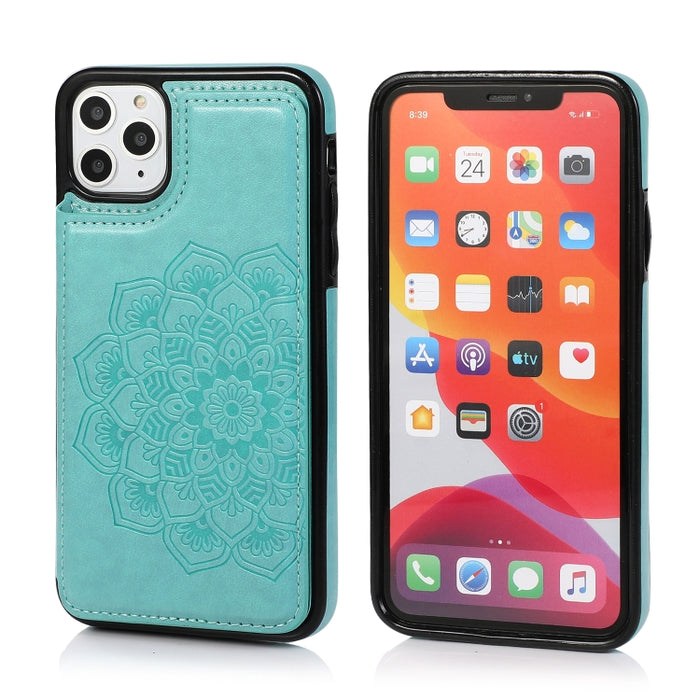 Estuche protector de PU + TPU con patrón de mandala de doble hebilla con ranuras para tarjetas y soporte y marco de fotos, For iPhone SE 2022 / SE 2020 / 8 / 7, For iPhone 7 Plus / 8 Plus, For iPhone X / XS, For iPhone XR, For iPhone XS Max, For iPhone...