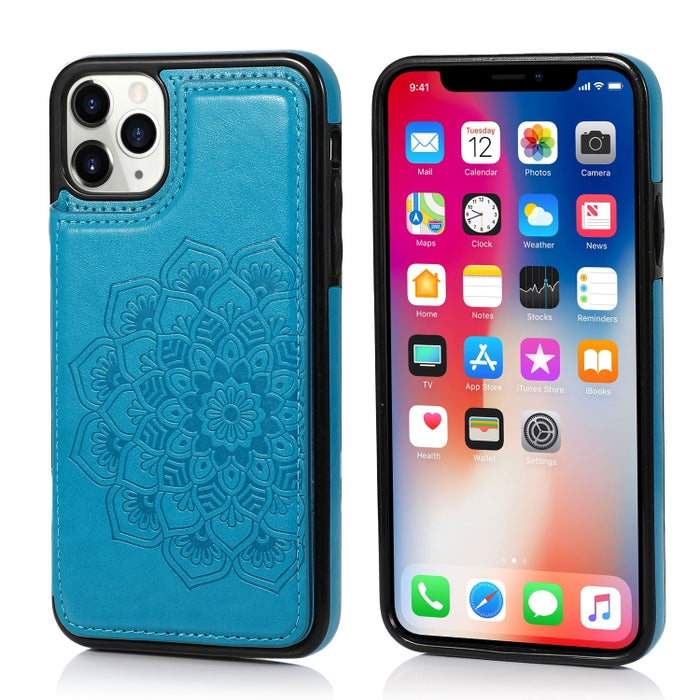 Estuche protector de PU + TPU con patrón de mandala de doble hebilla con ranuras para tarjetas y soporte y marco de fotos, For iPhone SE 2022 / SE 2020 / 8 / 7, For iPhone 7 Plus / 8 Plus, For iPhone X / XS, For iPhone XR, For iPhone XS Max, For iPhone...