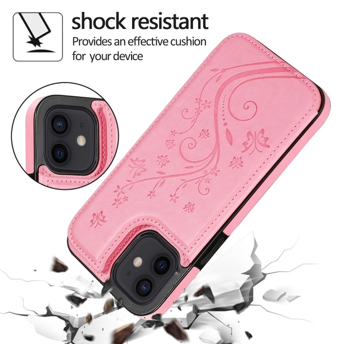 Mariposas flores doble hebilla PU + TPU funda protectora con soporte y ranuras para tarjetas y marco de fotos, For iPhone 12 mini, For iPhone 12 / 12 Pro, For iPhone 12 Pro Max