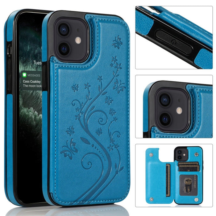 Mariposas flores doble hebilla PU + TPU funda protectora con soporte y ranuras para tarjetas y marco de fotos, For iPhone 12 mini, For iPhone 12 / 12 Pro, For iPhone 12 Pro Max