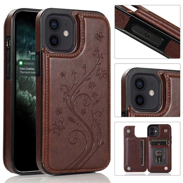 Mariposas flores doble hebilla PU + TPU funda protectora con soporte y ranuras para tarjetas y marco de fotos, For iPhone 12 mini, For iPhone 12 / 12 Pro, For iPhone 12 Pro Max