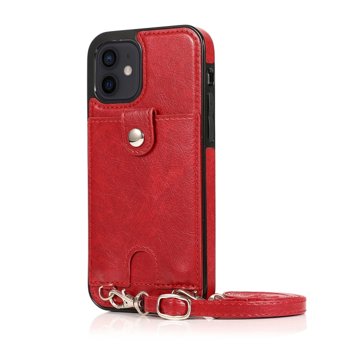 Funda protectora de cuero PU + TPU a prueba de golpes con ranura para tarjeta y cordón, For iPhone 12 mini, For iPhone 12 / 12 Pro, For iPhone 12 Pro Max