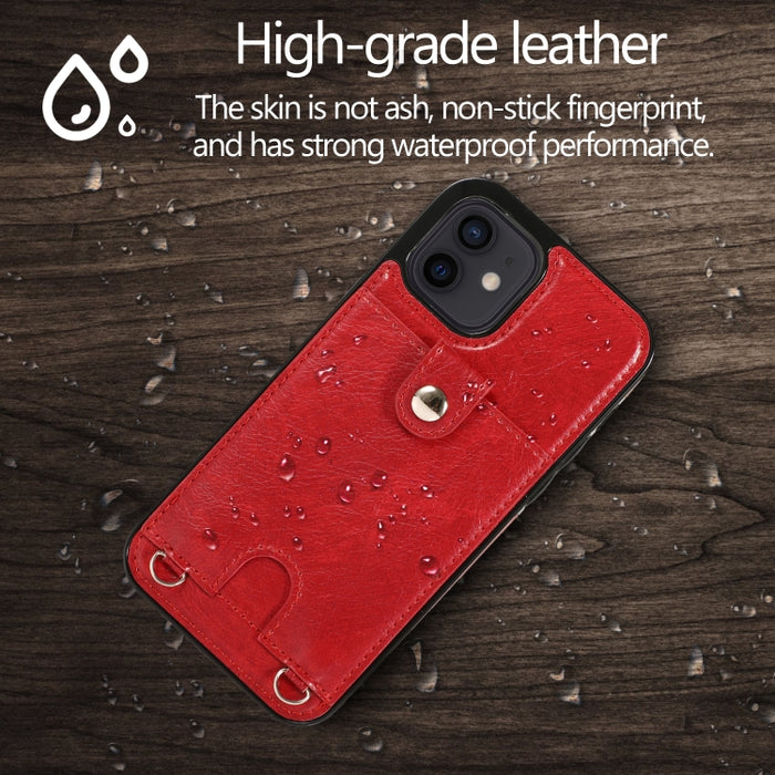 Funda protectora de cuero PU + TPU a prueba de golpes con ranura para tarjeta y cordón, For iPhone 12 mini, For iPhone 12 / 12 Pro, For iPhone 12 Pro Max