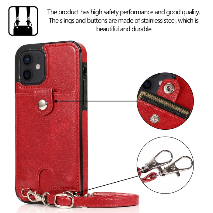 Funda protectora de cuero PU + TPU a prueba de golpes con ranura para tarjeta y cordón, For iPhone 12 mini, For iPhone 12 / 12 Pro, For iPhone 12 Pro Max