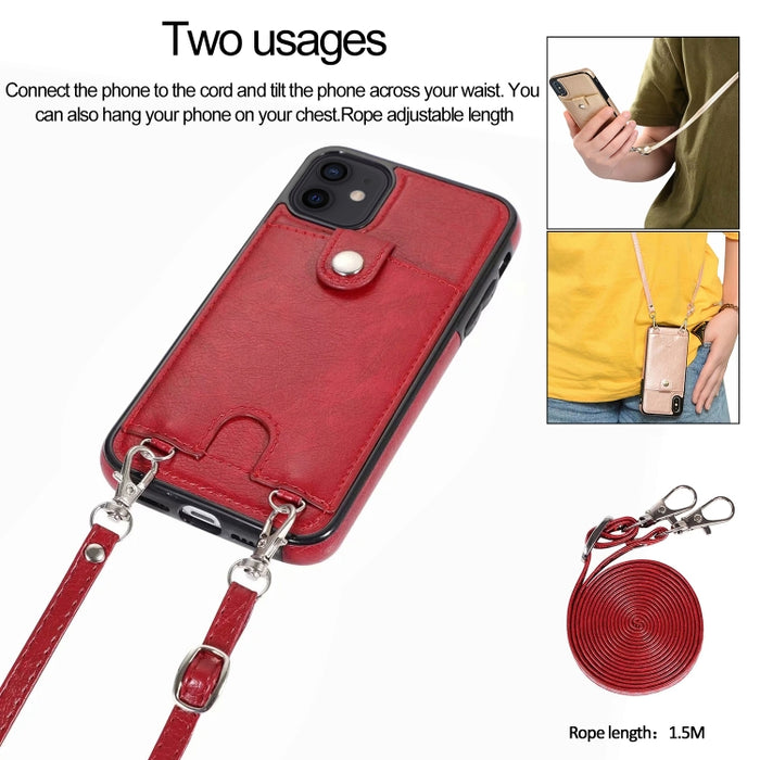 Funda protectora de cuero PU + TPU a prueba de golpes con ranura para tarjeta y cordón, For iPhone 12 mini, For iPhone 12 / 12 Pro, For iPhone 12 Pro Max