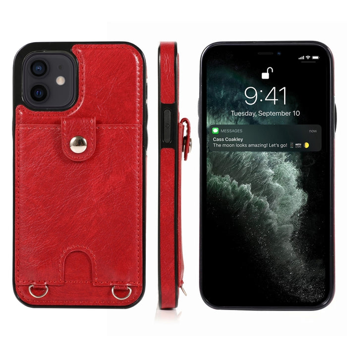 Funda protectora de cuero PU + TPU a prueba de golpes con ranura para tarjeta y cordón, For iPhone 12 mini, For iPhone 12 / 12 Pro, For iPhone 12 Pro Max