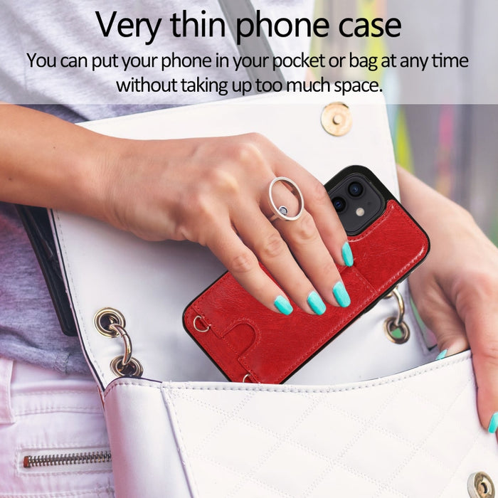 Funda protectora de cuero PU + TPU a prueba de golpes con ranura para tarjeta y cordón, For iPhone 12 mini, For iPhone 12 / 12 Pro, For iPhone 12 Pro Max
