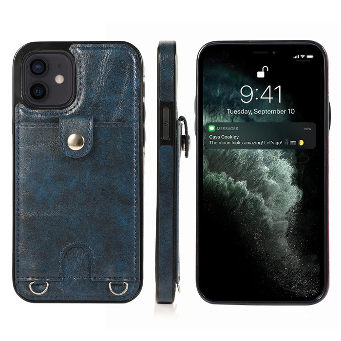 Funda protectora de cuero PU + TPU a prueba de golpes con ranura para tarjeta y cordón, For iPhone 12 mini, For iPhone 12 / 12 Pro, For iPhone 12 Pro Max