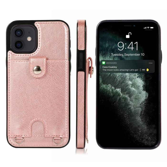 Funda protectora de cuero PU + TPU a prueba de golpes con ranura para tarjeta y cordón, For iPhone 12 mini, For iPhone 12 / 12 Pro, For iPhone 12 Pro Max