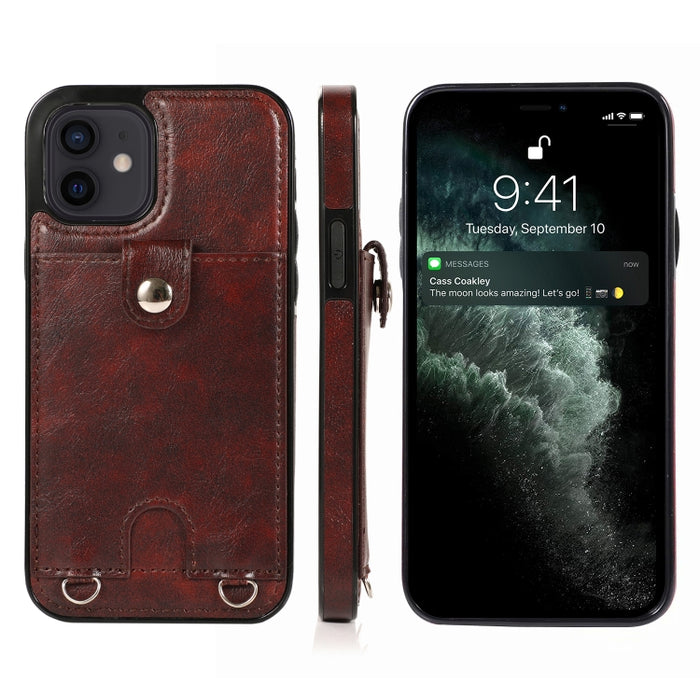 Funda protectora de cuero PU + TPU a prueba de golpes con ranura para tarjeta y cordón, For iPhone 12 mini, For iPhone 12 / 12 Pro, For iPhone 12 Pro Max