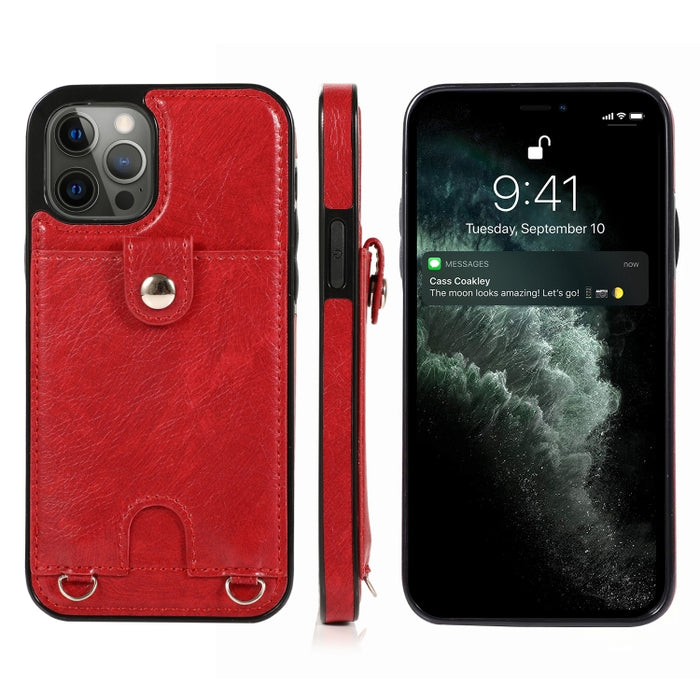 Funda protectora de cuero PU + TPU a prueba de golpes con ranura para tarjeta y cordón, For iPhone 12 mini, For iPhone 12 / 12 Pro, For iPhone 12 Pro Max