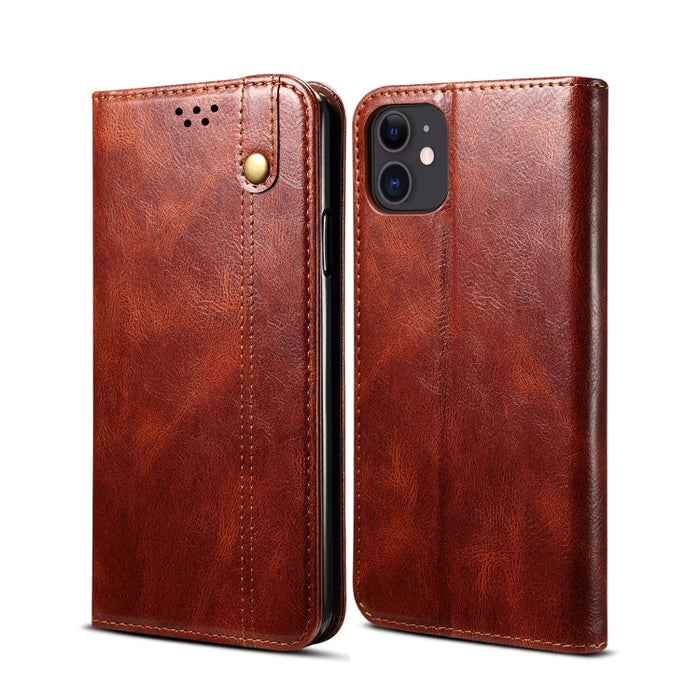 Estuche de cuero con tapa horizontal con textura de caballo loco de cera simple con ranuras para tarjetas y billetera, For iPhone 11, For iPhone 11 Pro, For iPhone 11 Pro Max, For iPhone 12 mini, For iPhone 12 / 12 Pro, For iPhone 12 Pro Max           ...