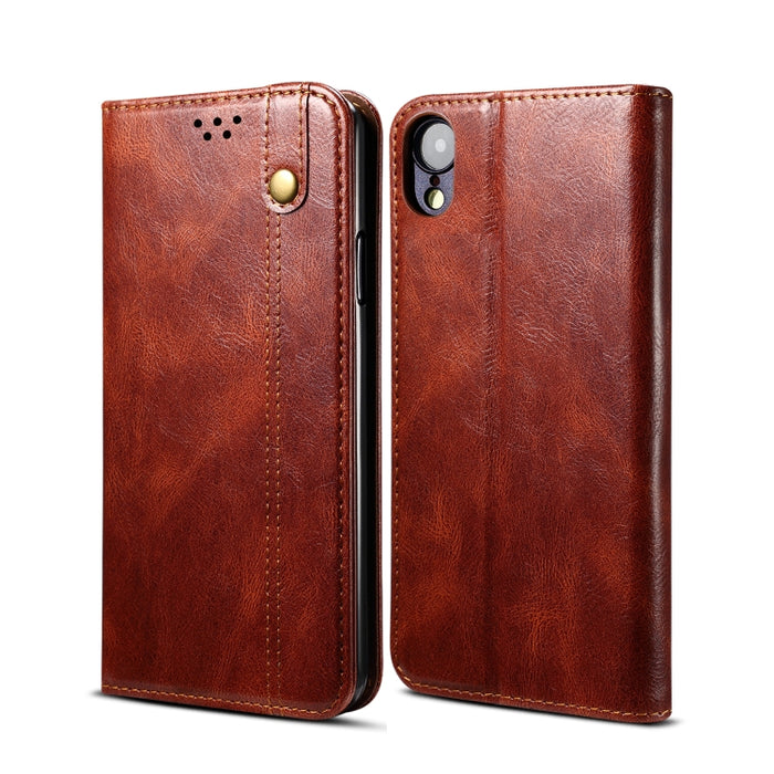 Estuche de cuero con tapa horizontal con textura de caballo loco de cera simple con ranuras para tarjetas y billetera, For iPhone 11, For iPhone 11 Pro, For iPhone 11 Pro Max, For iPhone 12 mini, For iPhone 12 / 12 Pro, For iPhone 12 Pro Max           ...