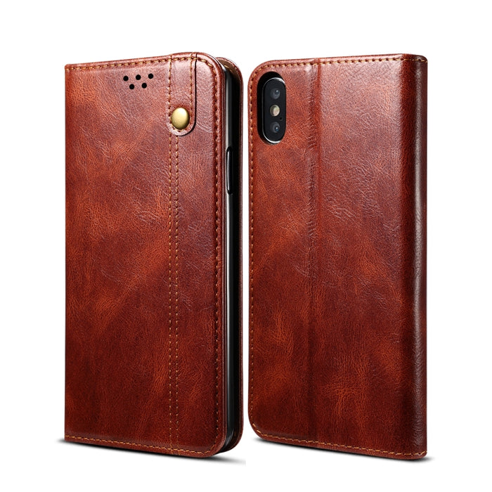 Estuche de cuero con tapa horizontal con textura de caballo loco de cera simple con ranuras para tarjetas y billetera, For iPhone 11, For iPhone 11 Pro, For iPhone 11 Pro Max, For iPhone 12 mini, For iPhone 12 / 12 Pro, For iPhone 12 Pro Max           ...