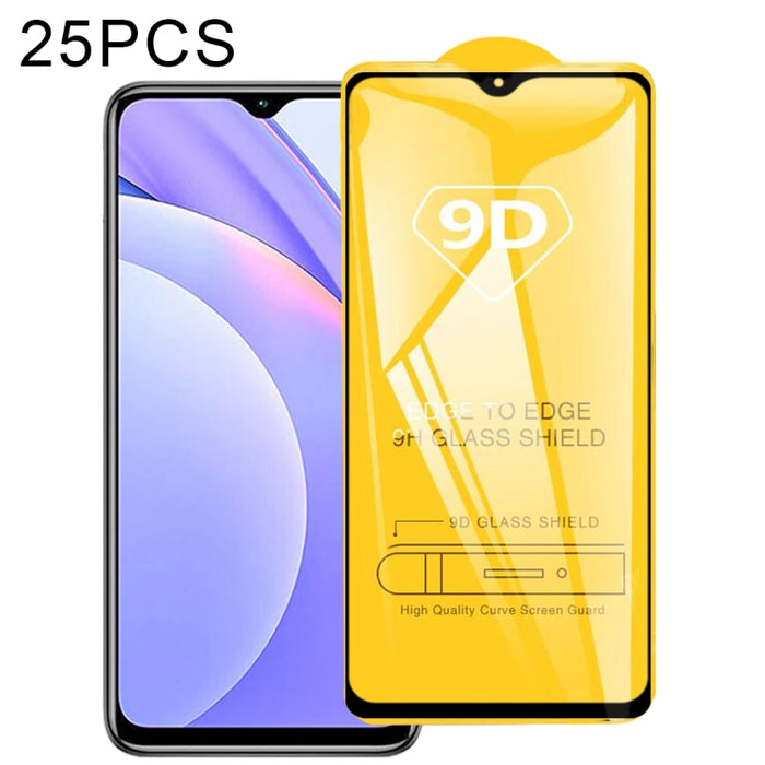 25 PCS 9D Película de vidrio templado de pantalla completa con pegamento completo, For Xiaomi Redmi Note 9 4G (25 PCS), For Xiaomi Redmi Note 9 5G (25 PCS), For Xiaomi Redmi Note 9 Pro 5G (25 PCS)